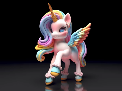 Cute Unicorn Pony Toy With Rainbow Mane Tail Wings And Blue Shoes 3d model