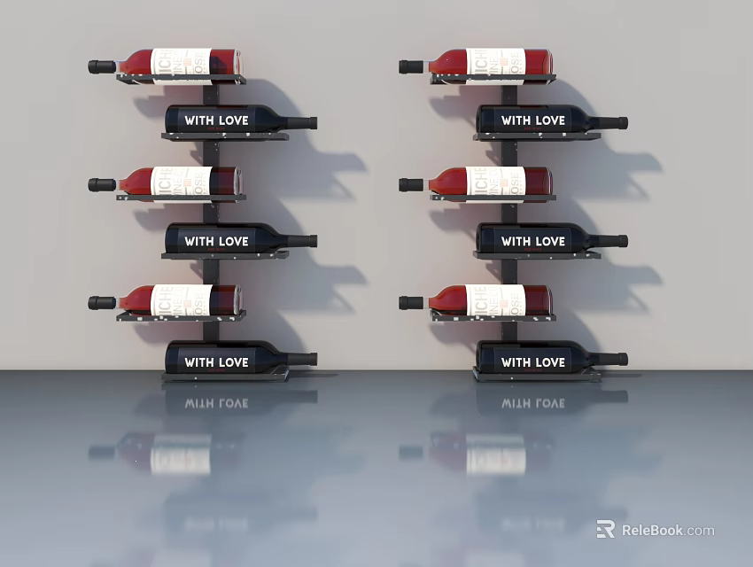 Modern Swing Door Design With White Wall And Wine Bottles With Love Labels 3d model 