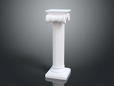 White Classical Roman Column With Fluted Shaft Ornate Capital And Sturdy Base Dark Reflective Background 3d model