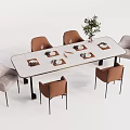 Modern Rectangular Dining Table Set With Brown Gray Chairs And Marble Top 3d model