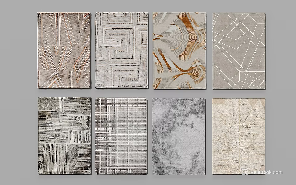 Stylish Square Rugs With Various Geometric And Abstract Patterns For Home Decor 3d model