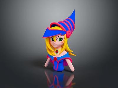 Cartoon Game Character With Blue Red Striped Pointed Hat Blonde Hair Green Eyes Gemstone Decoration 3d model