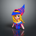 Cartoon Game Character With Blue Red Striped Pointed Hat Blonde Hair Green Eyes Gemstone Decoration