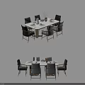 Modern Dining Table Set With Rectangular Table Six Chairs Vase And Tableware 3d model