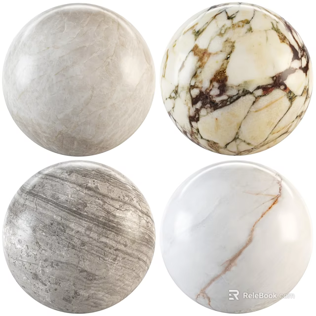 Decorative Sphere Components With Various Textures Including Marble And Wood Grain 3d model 