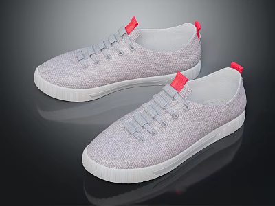 Light Gray Casual Fabric Shoes With Red Accents And White Soles 3d model