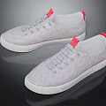 Light Gray Casual Fabric Shoes With Red Accents And White Soles