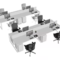 Modern Office Workspace With Multiple Desks Computer Monitors And Ergonomic Chairs 3d model