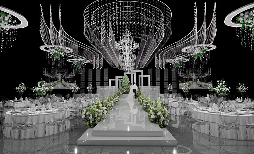 White Green Crystal Wedding 3d model