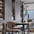 Modern Living And Dining Area With Sofa Dining Table Chairs Wall Clock And Lighting 3d model