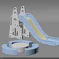 Blue Slide Playground Equipment with White Support Structure and Circular Platform 3d model