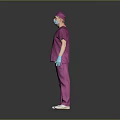 Man in Purple Scrubs with Surgical Cap Face Mask and Blue Gloves