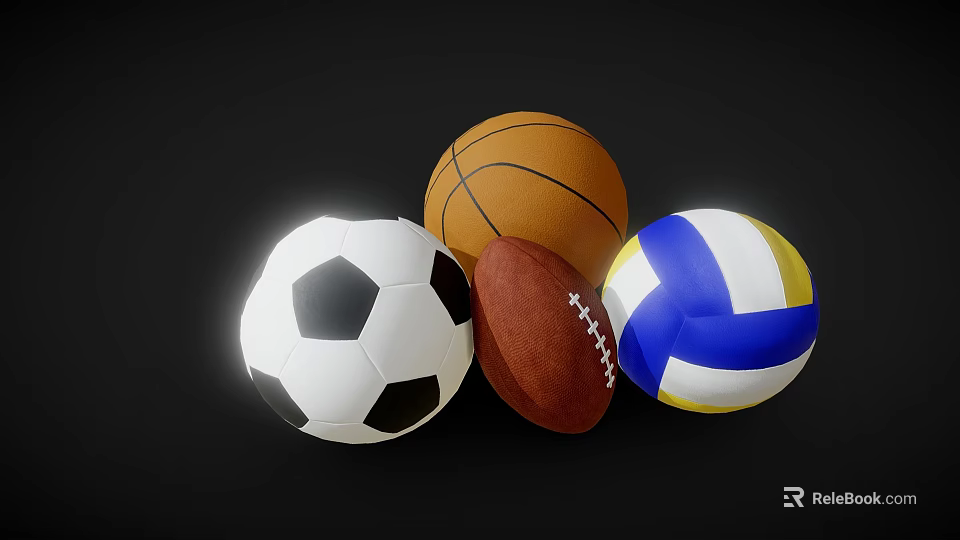 Different Types of Sports Equipment Balls Including Soccer Basketball Football and Volleyball 3d model 