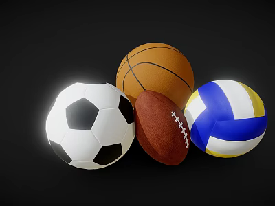 Different Types of Sports Equipment Balls Including Soccer Basketball Football and Volleyball 3d model