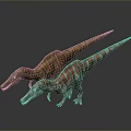 Two Vibrant Dinosaurs Displaying Orange Green And Red Striped Patterns