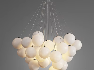 Modern Hanging Chandelier With White Spherical Lamps For Stylish Interior Decor 3d model