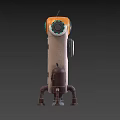 Futuristic Sci Fi Mechanical Devices With Orange Beige Exteriors Circular Lights Pipes And Tanks