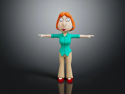 Game And Movie Character With Red Hair Green Top Beige Pants Red Shoes Arms Outstretched 3d model