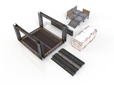 Industrial Equipment Collection Featuring Metal Frame Structure Platform Staircase Container And Sheets 3d model