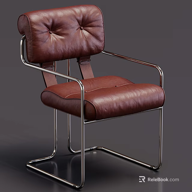 Brown Leather Accent Chair With Button Tufted Backrest Modern Metal Frame Design 3d model 
