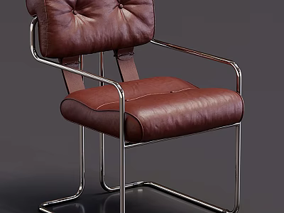 Brown Leather Accent Chair With Button Tufted Backrest Modern Metal Frame Design 3d model