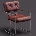 Brown Leather Accent Chair With Button Tufted Backrest Modern Metal Frame Design