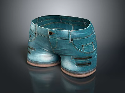 Blue Slim Fit Jeans With Multiple Pockets And Cut Details At Hem 3d model