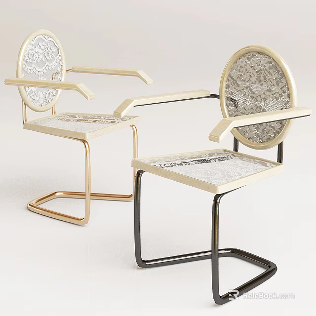 Modern Leisure Chairs With Metal Frame And Lace Pattern In Gold And Black Colors 3d model 