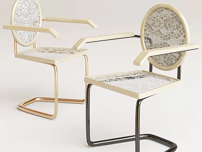 Modern Leisure Chairs With Metal Frame And Lace Pattern In Gold And Black Colors 3d model