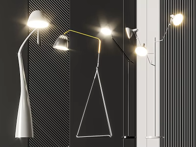 Modern Floor Lamps With Geometric Shapes Curved Stands And Stylish Illuminated Designs 3d model
