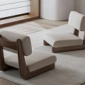 Modern Leisure Chairs with Walnut Wooden Frame Light Beige Upholstery on Carpet in Bright Interior