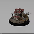 Victorian Style Multi Story House With Red Roof Porch Trees And Front Car