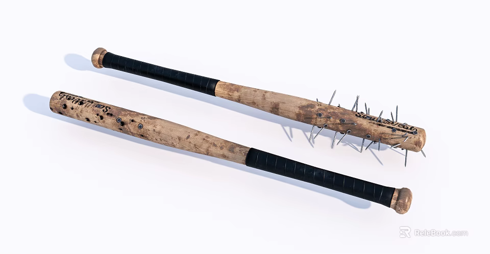 Durable Wooden Baseball Bats With Black Grips And Spiked Structure For Sports Use 3d model 