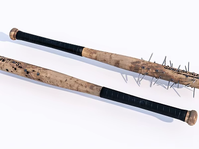 Durable Wooden Baseball Bats With Black Grips And Spiked Structure For Sports Use 3d model