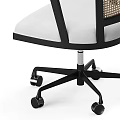 Modern Office Chair With Wooden Armrests Rattan Backrest And Fabric Seat Cushion On Wheels