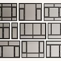 Various Black Frame Window Designs With Glass Panels And Different Styles 3d model