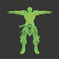 3D Warrior Character Design With Muscular Bare Chest Blue Orange Accents And Quiver