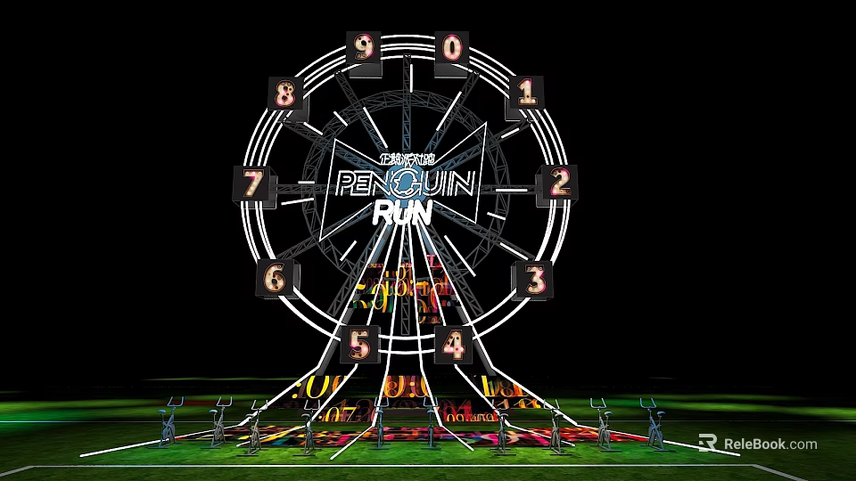 Illuminated Ferris Wheel Display with Numbers 0 to 9 and SPINS PENGUIN RUN 3d model 