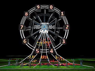 Illuminated Ferris Wheel Display with Numbers 0 to 9 and SPINS PENGUIN RUN 3d model