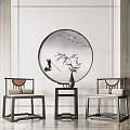 New Chinese Style Casual Table and Chair Combination Single Chair Side Combination 3d model
