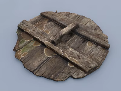 Rustic Wooden Pot Lid With Round Shape Cross Handles And Natural Wood Grain 3d model