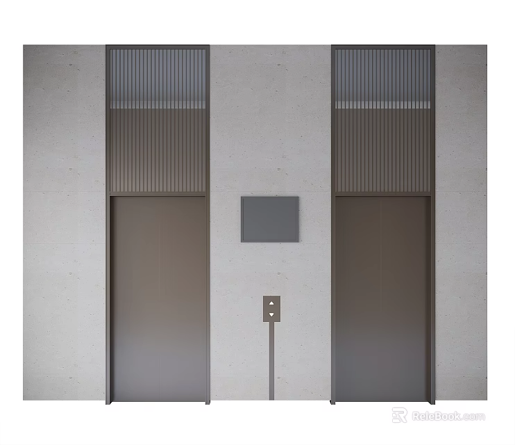 Contemporary Elevator Interior With Metallic Doors Stone Wall And Control Panel 3d model 