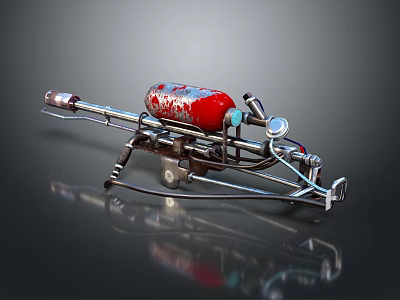 Advanced Mechanical Weapon Design Featuring Red Cylinder And Metallic Components 3d model