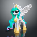 Magical White Winged Unicorn Pony With Green Blue Mane Yellow Hooves And Crown
