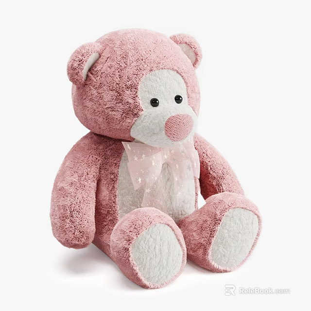 Pink Plush Teddy Bear With White Belly And Sparkly Bow Decoration 3d model 
