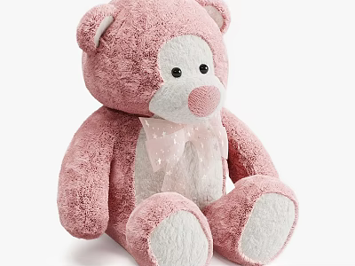 Pink Plush Teddy Bear With White Belly And Sparkly Bow Decoration 3d model