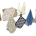 Assorted Kitchen Towels And Pot Holders With Various Patterns And Colors 3d model