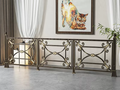 Ornate Wrought Iron Railing With Decorative Patterns In Indoor Space 3d model
