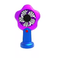 Portable Air Conditioning Fan With Flower Shaped Purple Blades And Blue Base Red Button