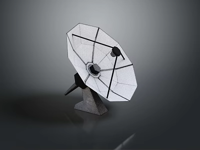 Metallic Satellite Dish Antenna With Support Structure And Communication Signal Receiver 3d model